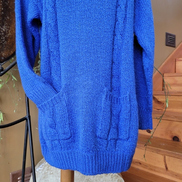 Vintage Tunic Sweater Blue Lady Roi Long Ribbed Cable Knit With Pockets M - Picture 4 of 6